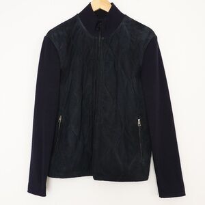 Men’s Saks Fifth Avenue Navy Blue Goatskin leather/Wool Jacket Size M Italy